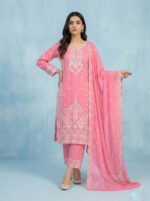 Elegant Pink Pakistani Style Embroidered Three-Piece Suit with Matching Dupatta