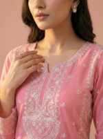 Elegant Pink Pakistani Style Embroidered Three-Piece Suit with Matching Dupatta - Image 2