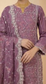 ​Premium Lavender Pakistani Style 3-Piece Georgette Suit with Intricate White Embroidery - Image 2