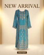 Exclusive Teal Blue Heavy Embroidered Georgette Three Piece Suit - Luxury Party Wear - Image 5