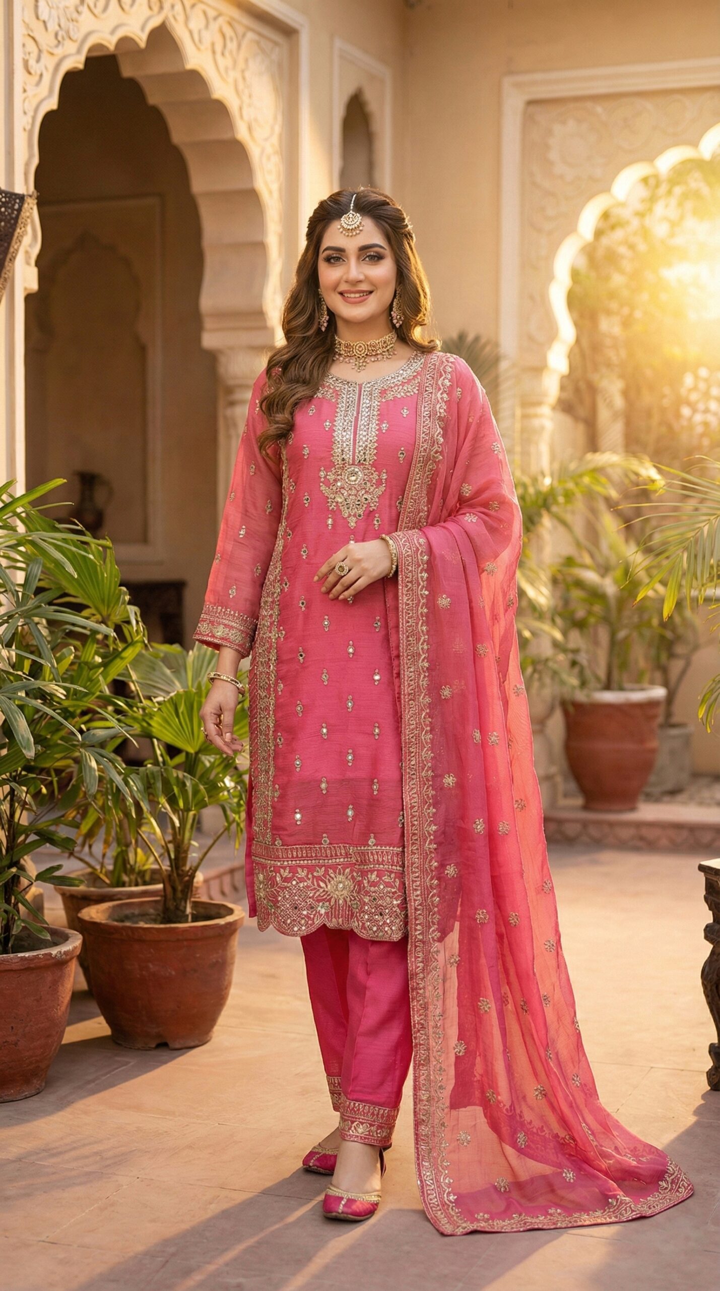 Gemini_Generated_Image_4bf5mh4bf5mh4bf5 Rani Pink Textured Silk Salwar Kameez with Heavy Zari & Mirror Work Embroidery - Image 1