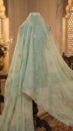 Elegant Sage Green Georgette Salwar Kameez with Silver Sequin & Zari Embroidery - Image 3