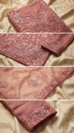 Elegant Dusty Pink Pakistani Style Organza Embroidered Salwar Kameez with Sequin Work - Image 2