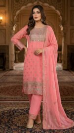 Premium Pink Georgette Embroidered Three-Piece Salwar Kameez