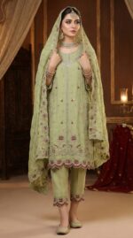 Ethereal Pistachio Green Luxury Chiffon Pakistani Suit with Zari & Scalloped Cutwork