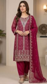Premium Deep Magenta Georgette Pakistani Suit with Heavy Zari, Sequin & Mirror Work