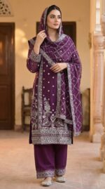 Elegance woven in threads of silver. intricate floral motifs meet geometric perfection in this stunning 3-piece luxury ensemble. - Image 2