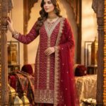Royal Maroon Georgette Embroidered Pakistani Suit with Zari, Sequin & Mirror Work