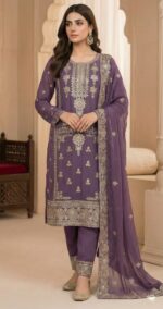 Elegant Deep Purple Georgette Pakistani Suit with Intricate Zari & Mirror Work Embroidery