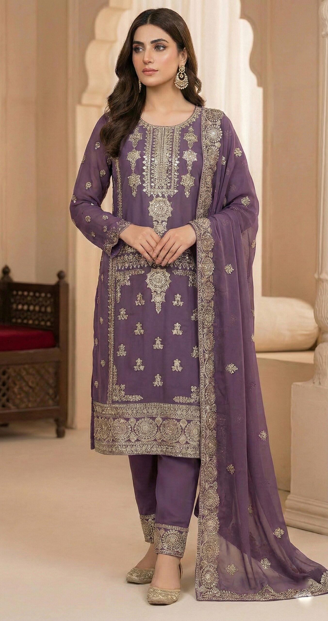 Gemini_Generated_Image_sng4besng4besng4 Elegant Deep Purple Georgette Pakistani Suit with Intricate Zari & Mirror Work Embroidery - Image 1