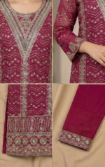 Premium Deep Magenta Georgette Pakistani Suit with Heavy Zari, Sequin & Mirror Work - Image 2