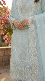 ​Luxury Deep Magenta Zari & Mirror Work Embroidered 3-Piece Party Wear Suit - Image 3