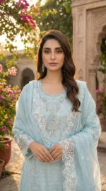 ​Luxury Deep Magenta Zari & Mirror Work Embroidered 3-Piece Party Wear Suit - Image 2