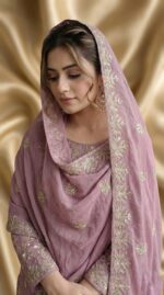 Women's Dusty Mauve Georgette Salwar Kameez with Intricate Zari and Sequin Embroidery - Image 2